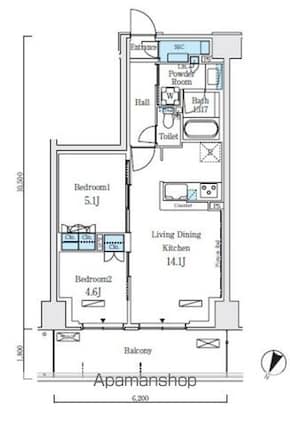 ロイヤルパークス赤羽ノース[2LDK/55.1m2]の間取図