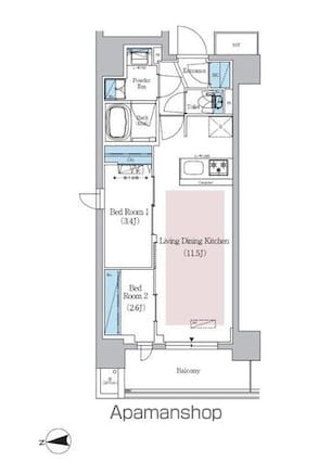 アーバネックス新御徒町駅前[2LDK/40.32m2]の間取図