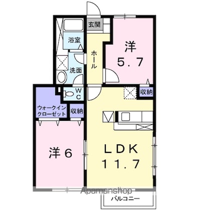 プラトーＢ[2LDK/56.8m2]の間取図