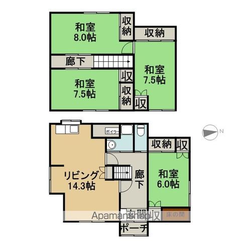 ＪＲ函館本線 滝川駅 バス乗車時間：20分 最寄りバス停で下車 徒歩3分 2階建 築63年の間取り写真