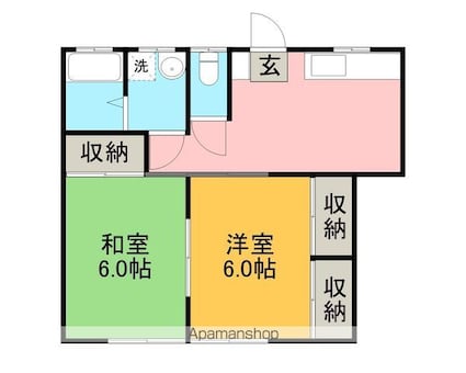 コーポクドウＤ棟[2DK/43.66m2]の間取図