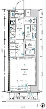 ＡＸＡＳレジデンス外苑[1K/25.65m2]の間取図