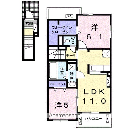 ピュアハイツ・翠Ｂ[2LDK/57.54m2]の間取図