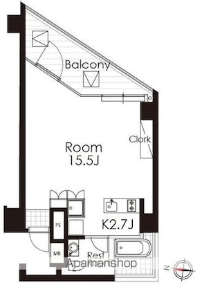 カスタリア広尾[1R/41.3m2]の間取図