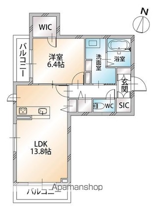 グランベレオ鷹匠[1LDK/53.85m2]の間取図