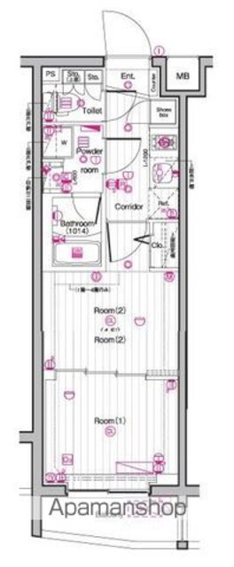 東京都中野区東中野５丁目[2K/25.98m2]の間取図