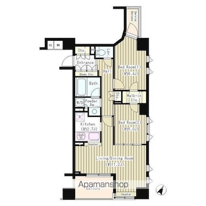 コクヨーレ日本橋[2LDK/61.83m2]の間取図