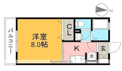 ｋａｎａｄａ　Ａ棟[1K/26.7m2]の間取図