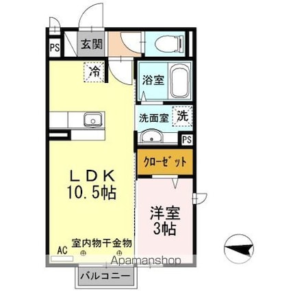 ゼルコヴァ北野[1LDK/33.39m2]の間取図