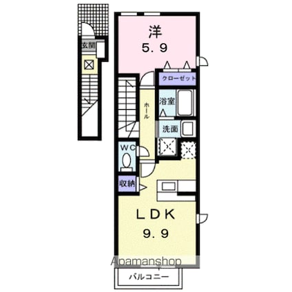 広島県福山市新涯町６丁目[1LDK/41.98m2]の間取図