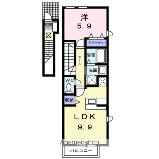 広島県福山市新涯町６丁目[1LDK/41.98m2]の間取図