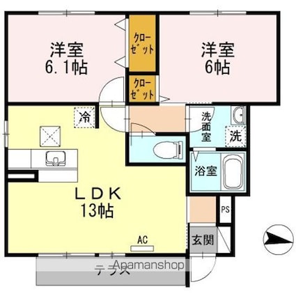 ＷＩＴーＬ神辺[2LDK/55.32m2]の間取図