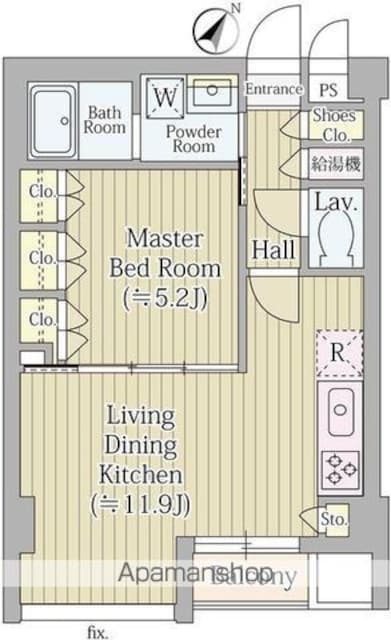 ヴァロータ氷川台[1LDK/41.84m2]の間取図