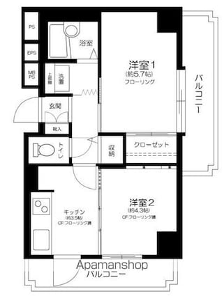 シャンボール高円寺駅前[2K/34.96m2]の間取図