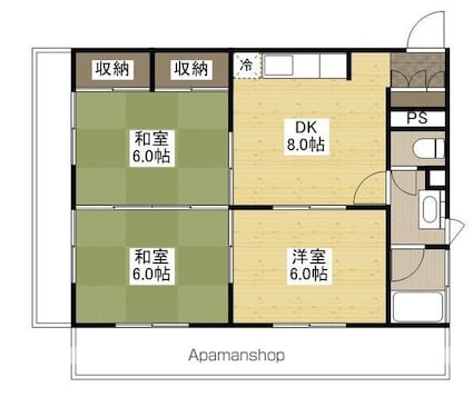 久都内マンション[3DK/40.5m2]の間取図