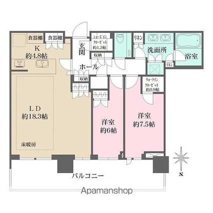 ＨＡＲＵＭＩ　ＦＬＡＧ　ＳＵＮ　ＶＩＬＬＡＧＥ　Ｔ棟[2LDK/87.24m2]の間取図