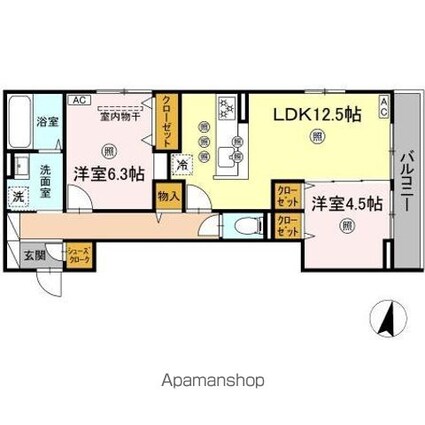 岡山県岡山市北区西古松１丁目[2LDK/63.64m2]の間取図