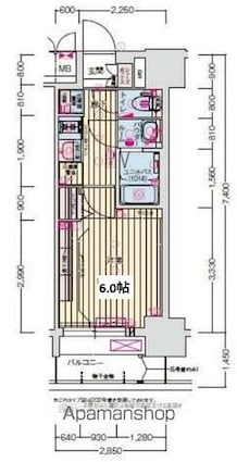 プレサンス名古屋ルクソリア[1K/21.09m2]の間取図