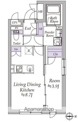 アトリオフラッツ日暮里[1LDK/33.92m2]の間取図