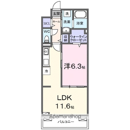 ウエスト　コミタリアⅢ[1LDK/42.59m2]の間取図