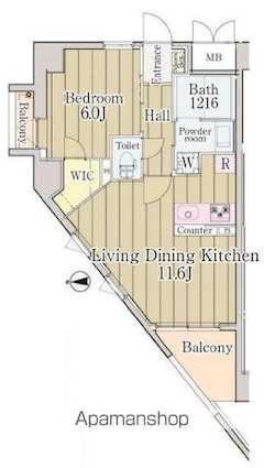 グランクリュ新宿御苑[1LDK/41.56m2]の間取図