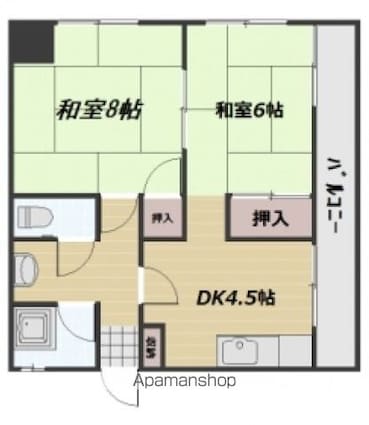 広島県広島市中区住吉町[2K/46.37m2]の間取図