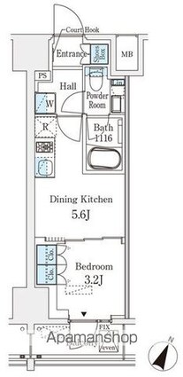 ベルファース神田神保町[1DK/25.05m2]の間取図