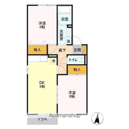 エミナン３[2DK/50.38m2]の間取図
