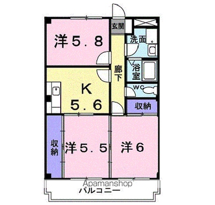 ルミエール谷中[3K/55.39m2]の間取図