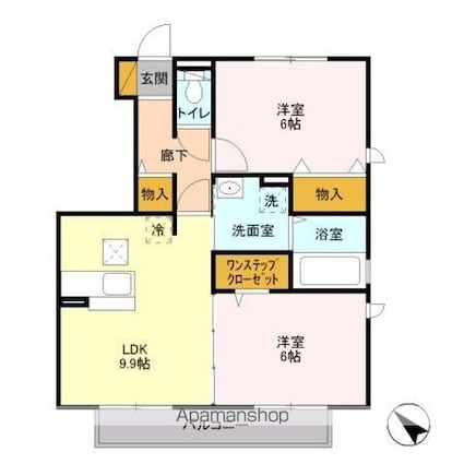 アースウィン　Ｂ[2DK/54.12m2]の間取図