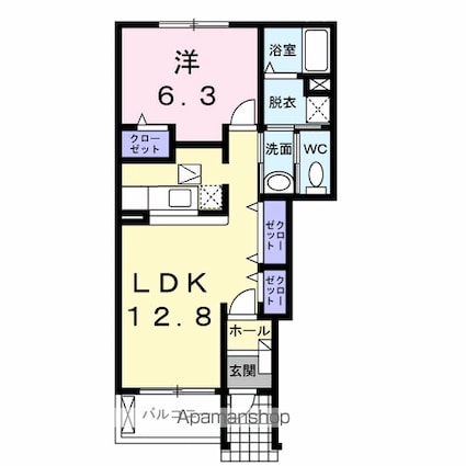パレスティディオ長野　Ａ[1LDK/46.49m2]の間取図