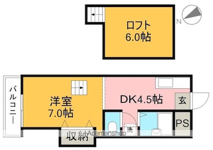 リバープール桟一[1DK/26.4m2]の間取図