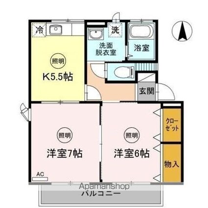 クレストヤマ[2K/45.54m2]の間取図