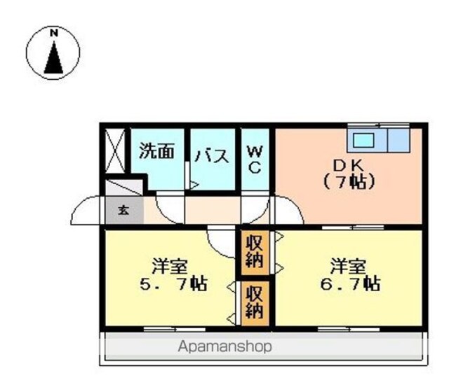 サン・コートＭ[2DK/44.88m2]の間取図