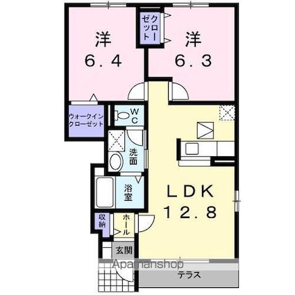 スワン　ＫＩＴＡＭＵＲＡ　Ｃ[2LDK/55.4m2]の間取図