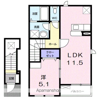 プリムローズ・キャッスル[1LDK/42.55m2]の間取図