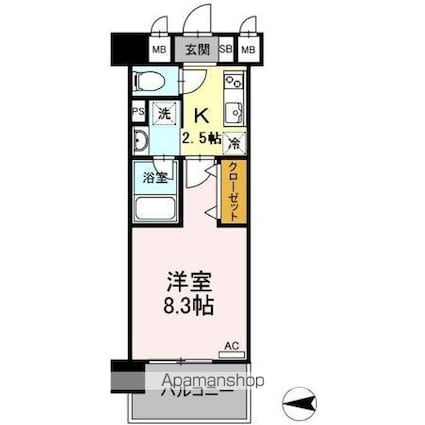 響[1K/26.81m2]の間取図