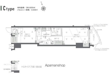 ＺＯＯＭ新宿夏目坂[2K/36.62m2]の間取図