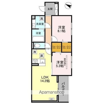 （仮）ＤーＲＯＯＭ八幡町[2LDK/62.12m2]の間取図