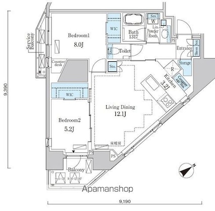 Ｐｒｉｍｅ　Ａｒｔ白金台[2LDK/67.83m2]の間取図