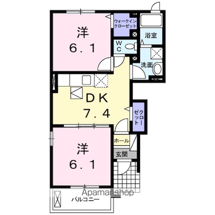 メゾンド・プラシード　Ｂ[2DK/44.75m2]の間取図
