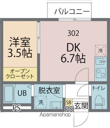 カインドネス千葉公園[1DK/24.15m2]の間取図