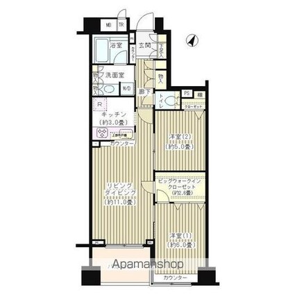 ＫＤＸレジデンス日本橋水天宮[2LDK/61.73m2]の間取図