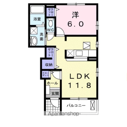 リヴィエール　ロジュマン[1LDK/42.8m2]の間取図