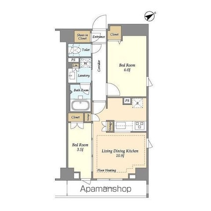 市谷台町坂フロント[2LDK/49.18m2]の間取図
