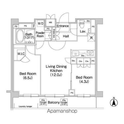 コンフォリア駒場[2LDK/53.7m2]の間取図