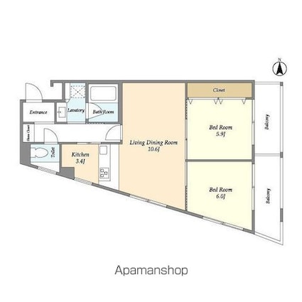 Ｇｒａｎ　Ｄｕｏ三軒茶屋Ⅳ[2LDK/58.39m2]の間取図