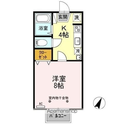 グランドール南沖　Ｂ[1K/26.71m2]の間取図