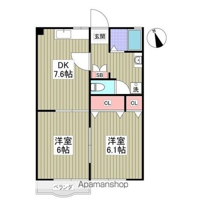 ビーミング[2DK/44.26m2]の間取図