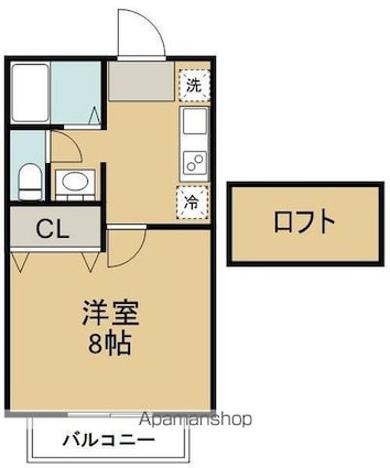 サンシティ沖野Ｃ[1K/26.36m2]の間取図